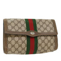 GUCCI GG Canvas Web Sherry Line Clutch Bag Beige Red Green  43902