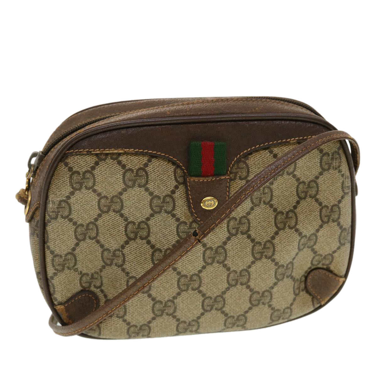 GUCCI GG Canvas Web Sherry Line Shoulder Bag Beige Red Green  43903