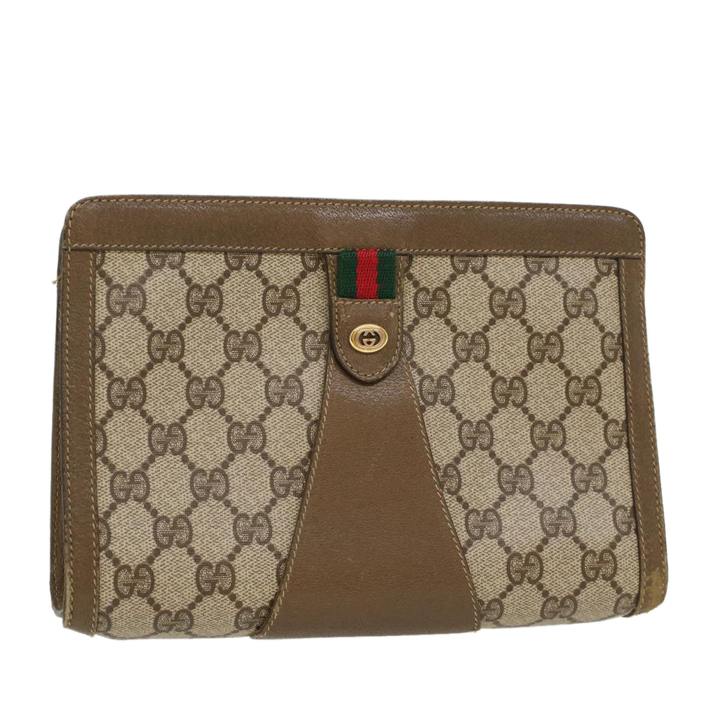 GUCCI GG Canvas Web Sherry Line Clutch Bag PVC Leather Beige Red  43908