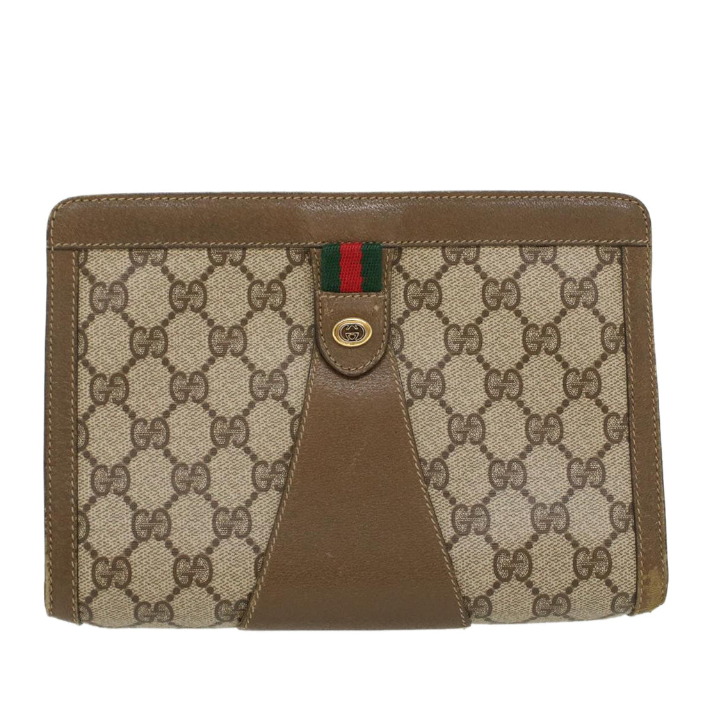 GUCCI GG Canvas Web Sherry Line Clutch Bag PVC Leather Beige Red  43908