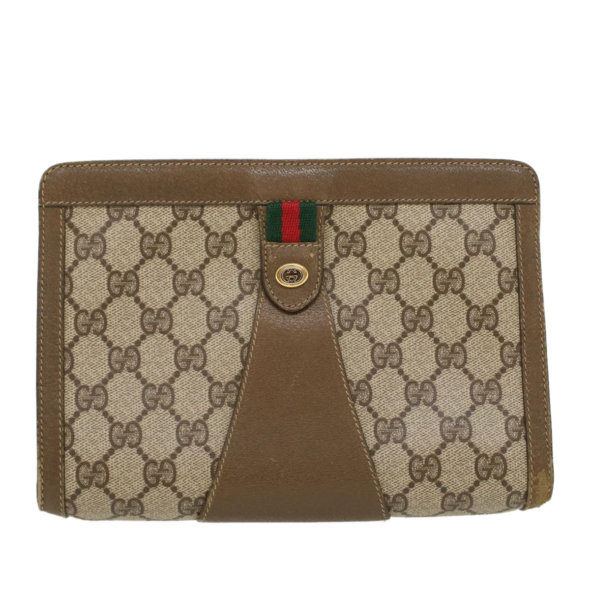GUCCI GG Canvas Web Sherry Line Clutch Bag PVC Leather Beige Red  43908