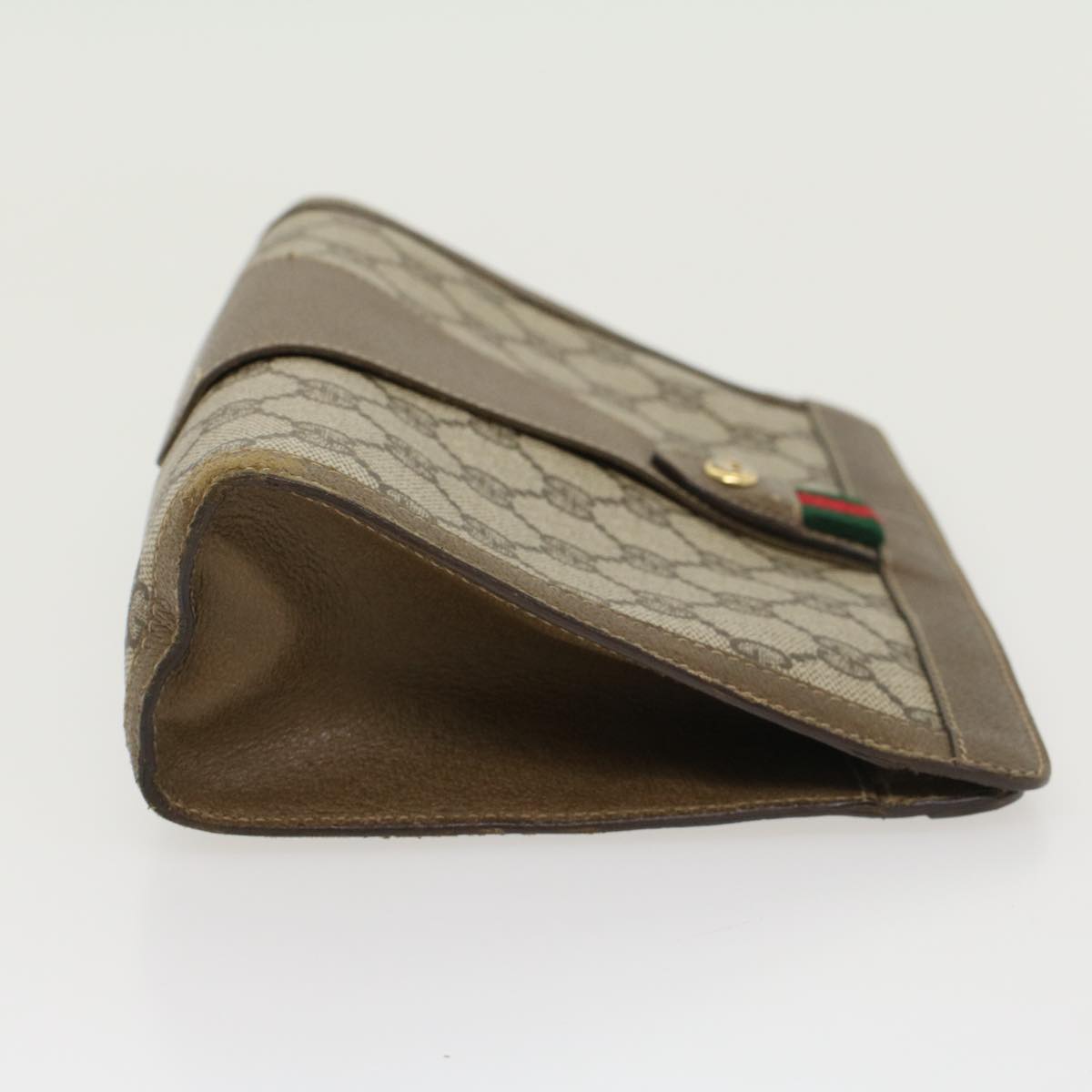 GUCCI GG Canvas Web Sherry Line Clutch Bag PVC Leather Beige Red  43908
