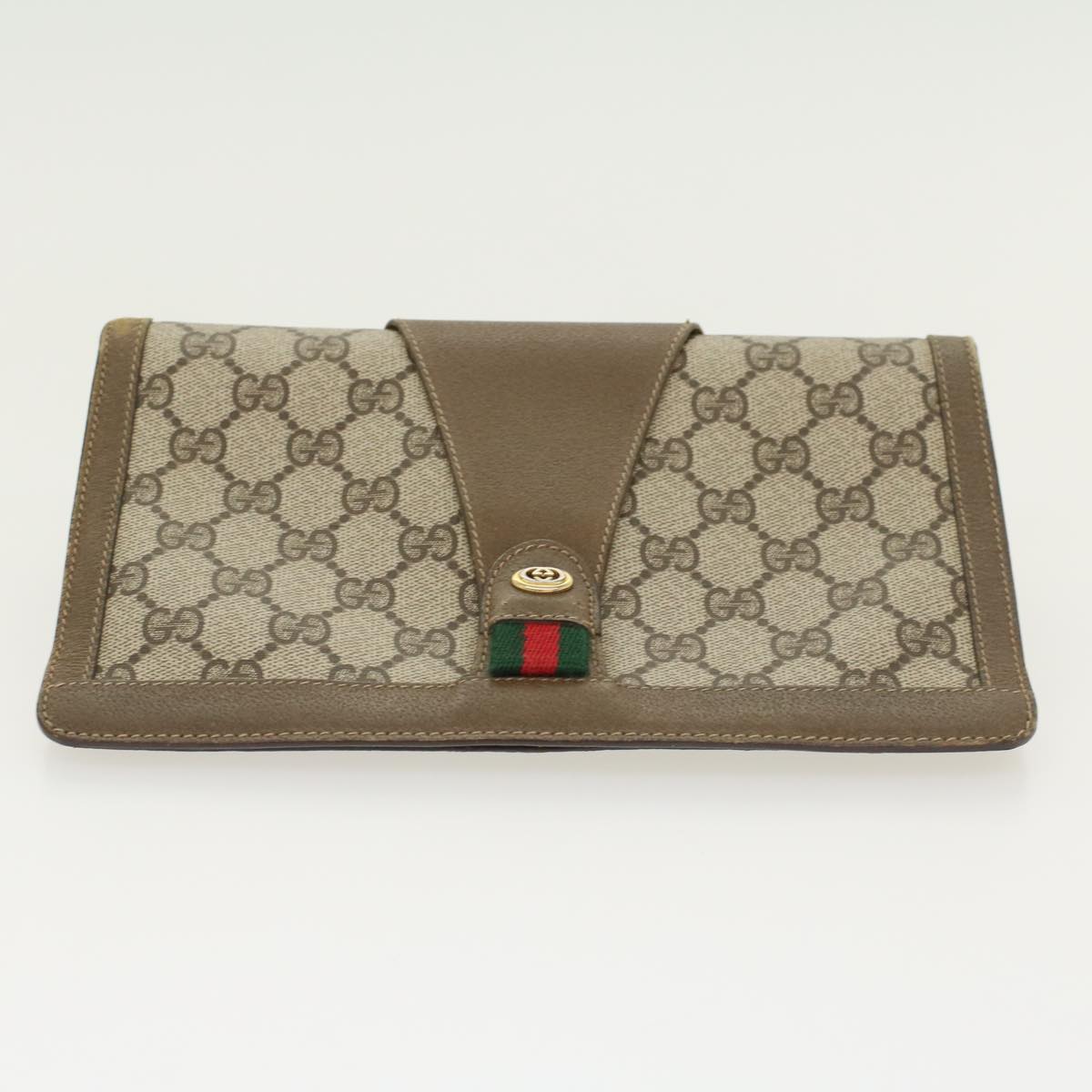 GUCCI GG Canvas Web Sherry Line Clutch Bag PVC Leather Beige Red  43908