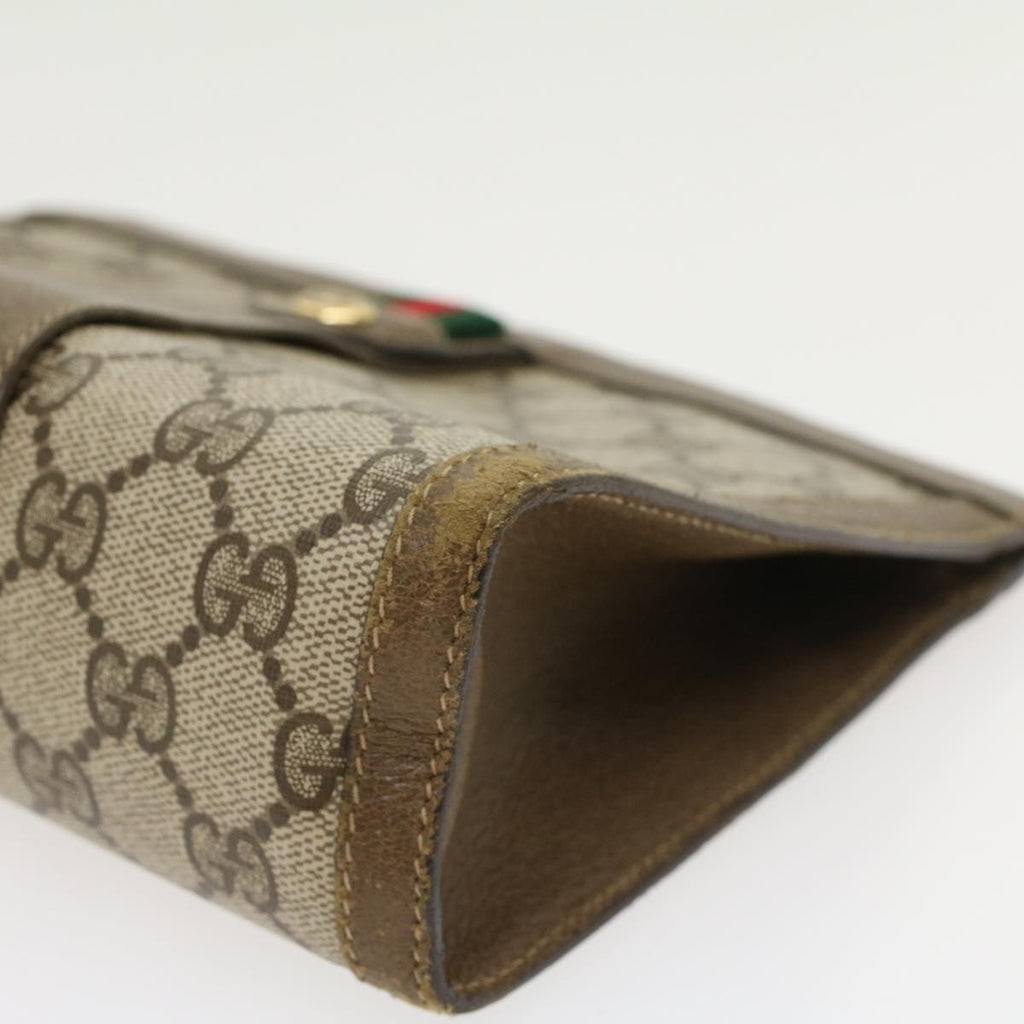 GUCCI GG Canvas Web Sherry Line Clutch Bag PVC Leather Beige Red  43908