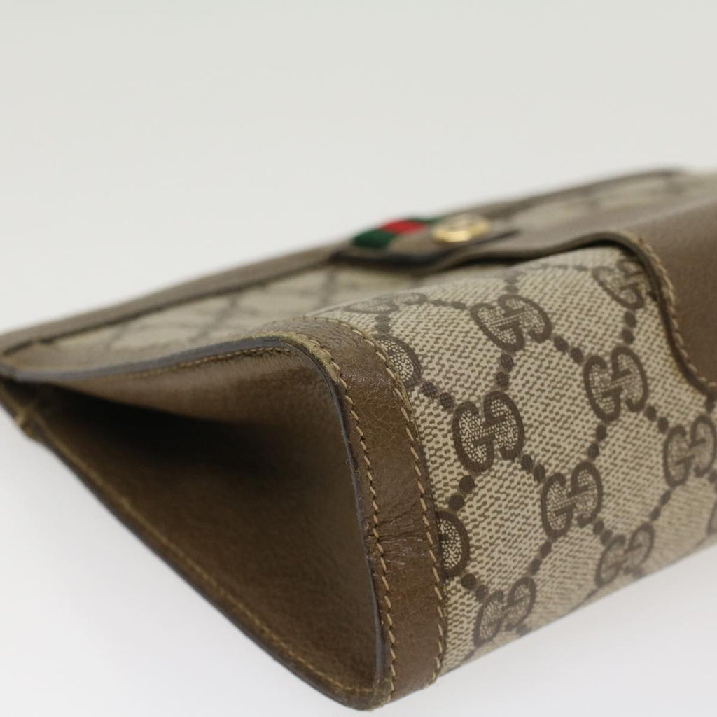 GUCCI GG Canvas Web Sherry Line Clutch Bag PVC Leather Beige Red  43908