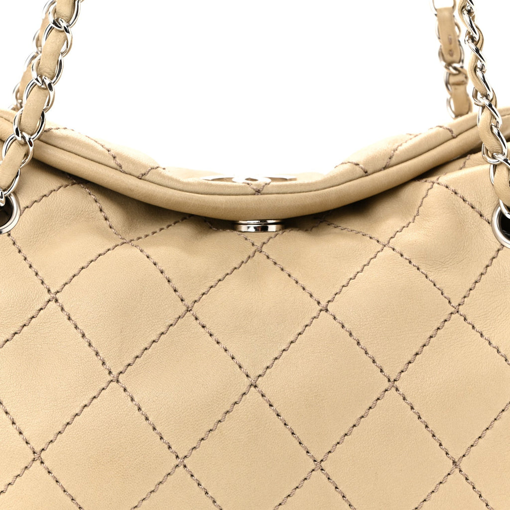 Chanel Lambskin Stitched Accordion Tote Beige