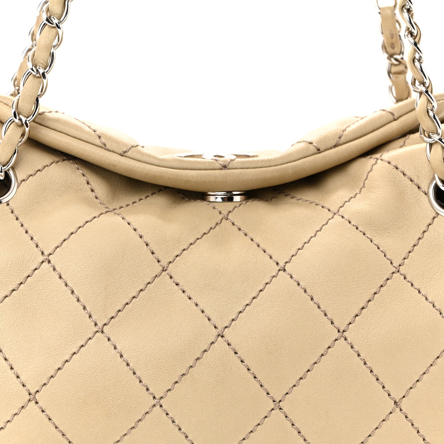 Chanel Lambskin Stitched Accordion Tote Beige