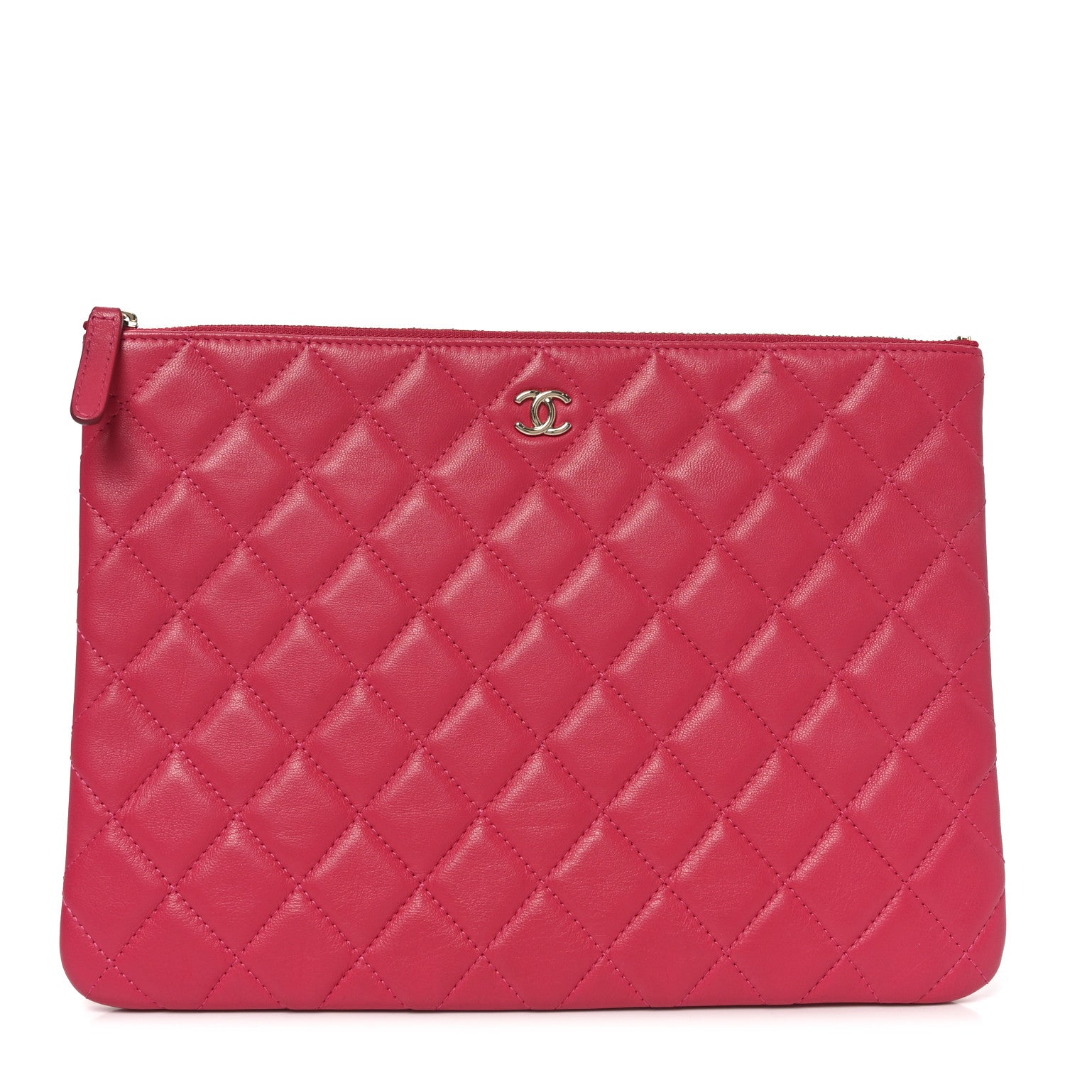 Lambskin Quilted Medium Cosmetic Case Dark Pink