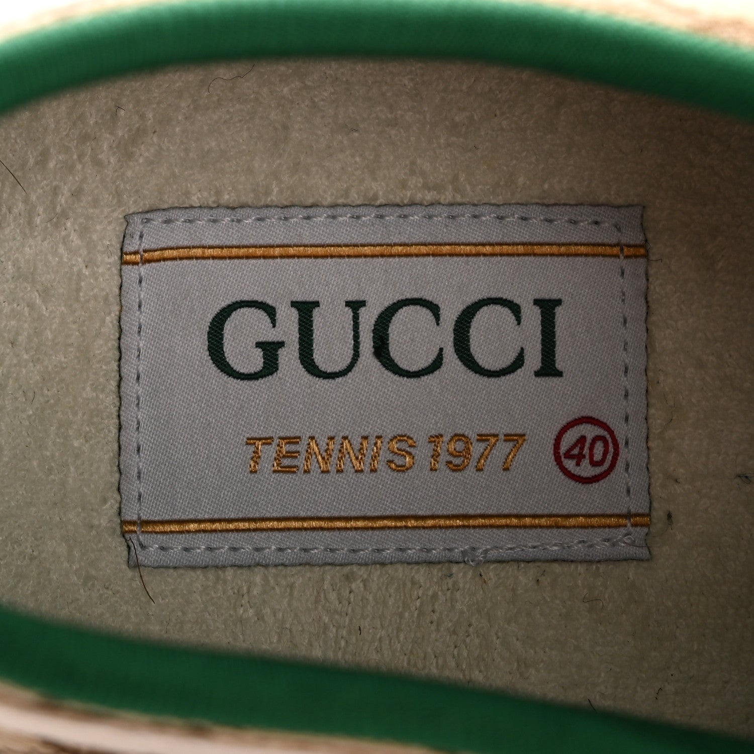 Gucci GG Monogram Web Womens 1977 Tennis Sneakers 40 Beige Ebony Mystic White