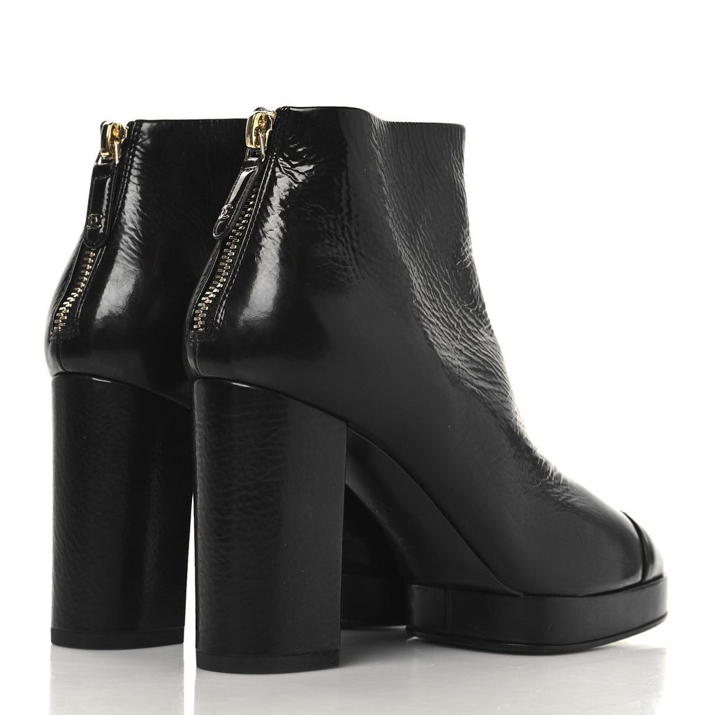 Crumpled Calfskin Cap Toe CC Ankle Boots 35.5 Black