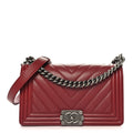 Chanel Caviar Chevron Quilted Medium Boy Flap Red