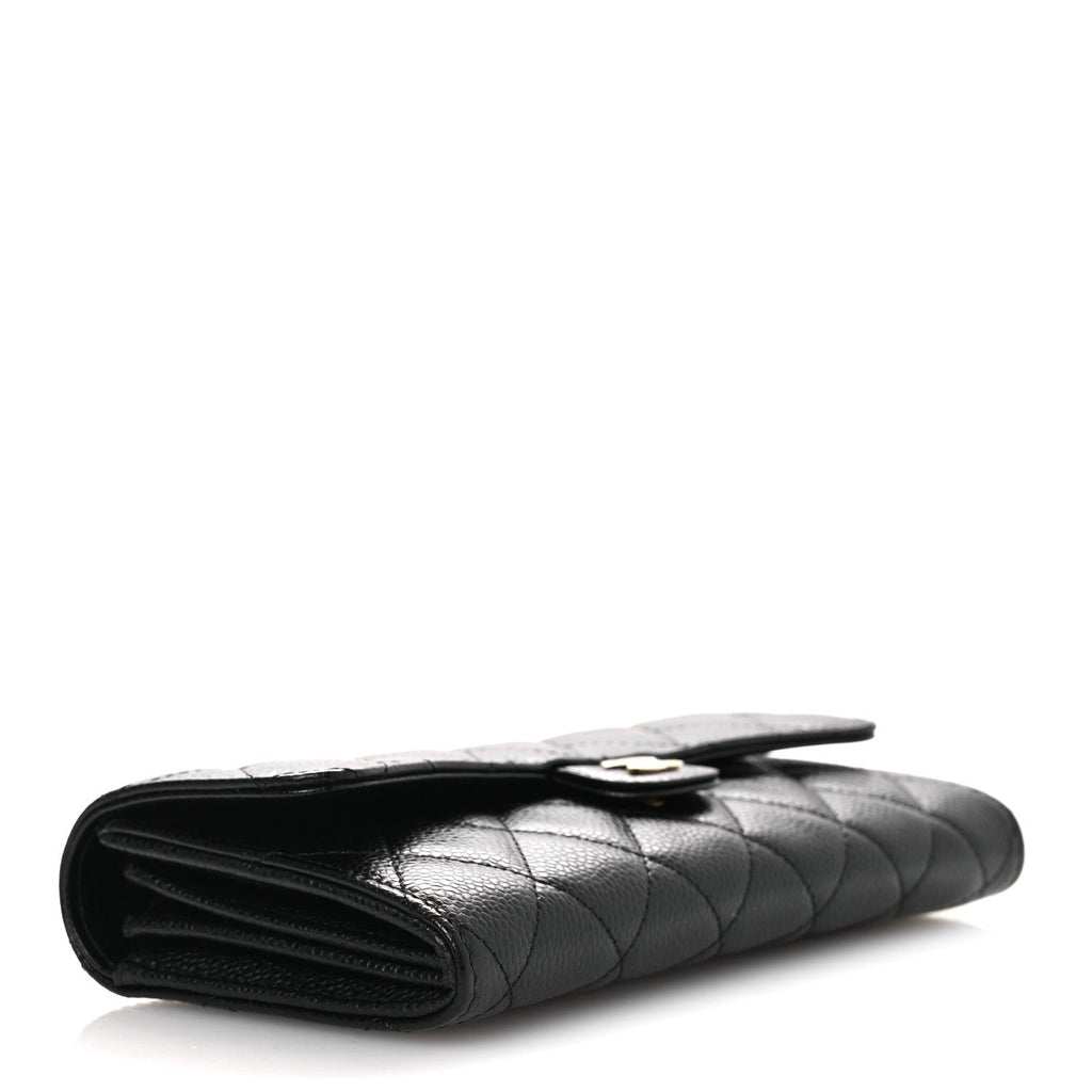 Caviar Quilted Large Gusset Flap Wallet Black