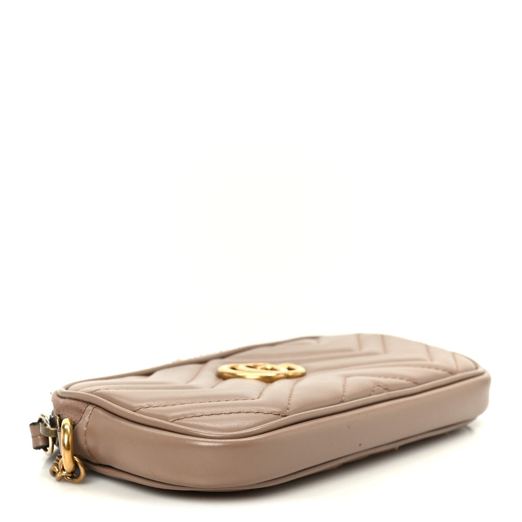 Gucci Calfskin Matelasse Mini GG Marmont Chain Crossbody Bag Porcelain Rose