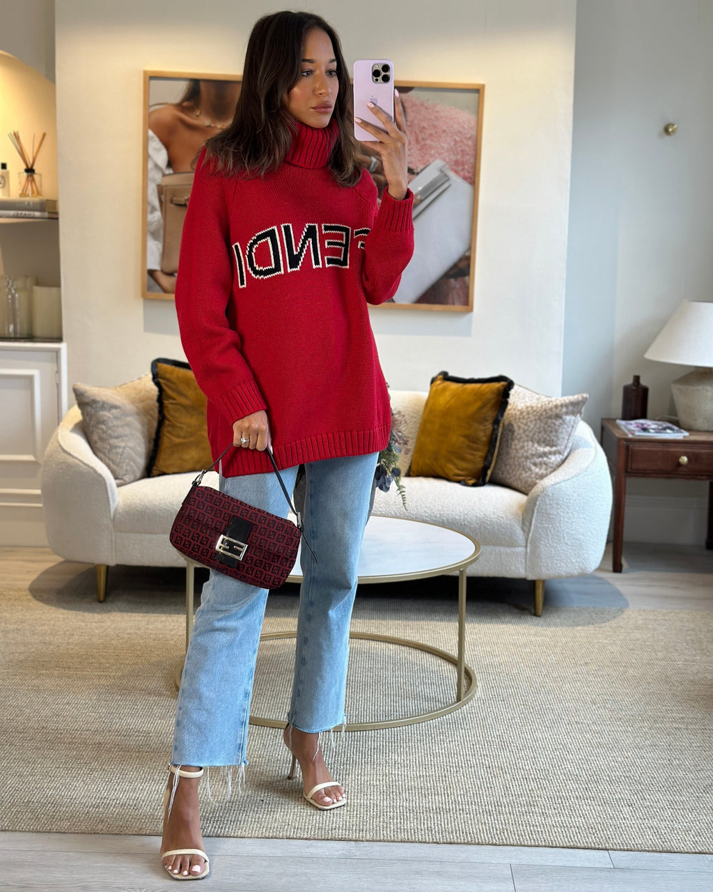 Fendi Vintage Red, Black Monogram FF Baguette Bag with Silver Hardware