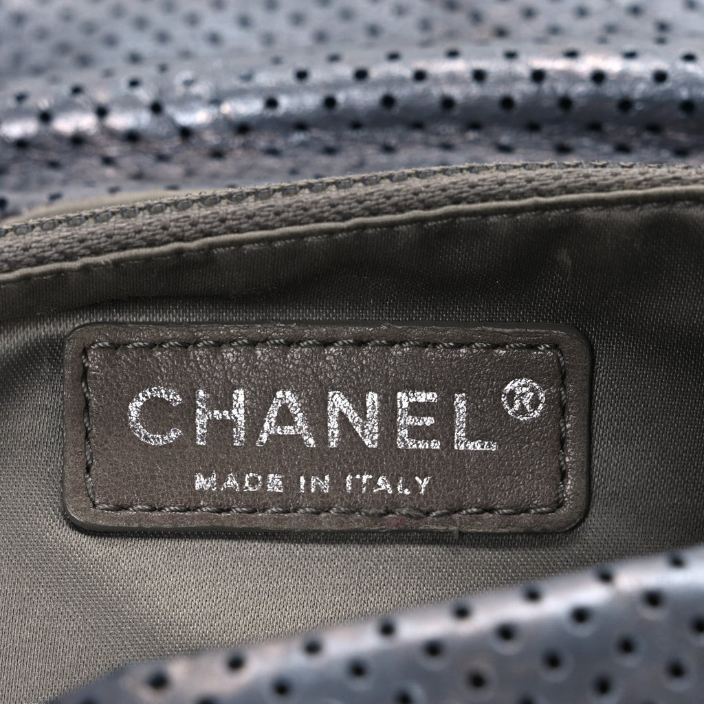Chanel Metallic Crackled Calfskin Perforated Drill Flap Silver