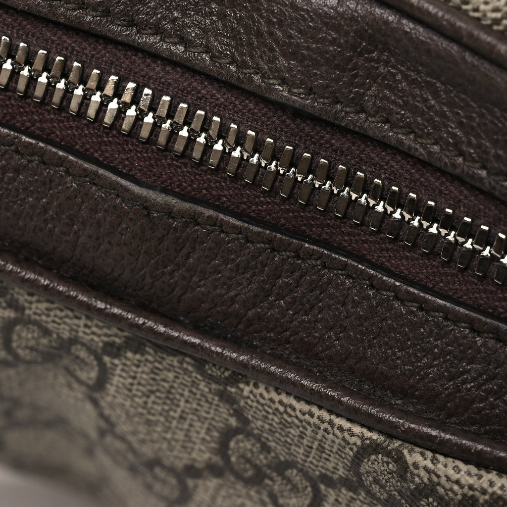 Gucci GG Supreme Monogram Textured Calfskin Web Large Attache Shoulder Bag Beige Ebony New Acero