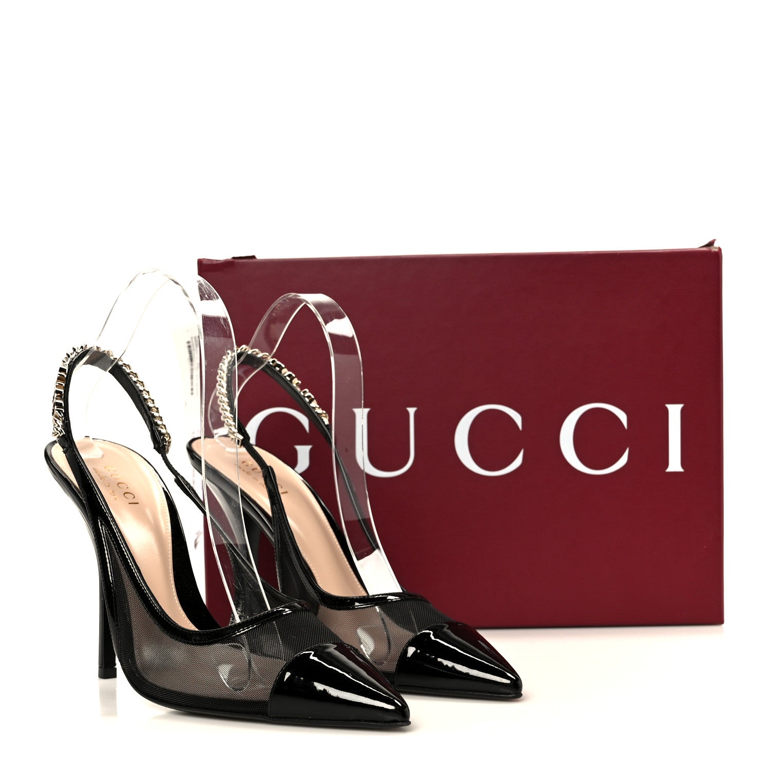 Gucci Tela Retino Patent Signoria 105mm Slingback Pumps 40 Black