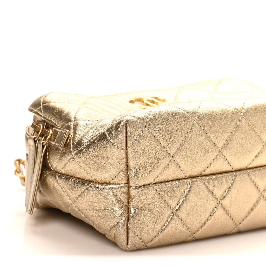 Chanel Metallic Lambskin Quilted Mini Bowling Bag Gold