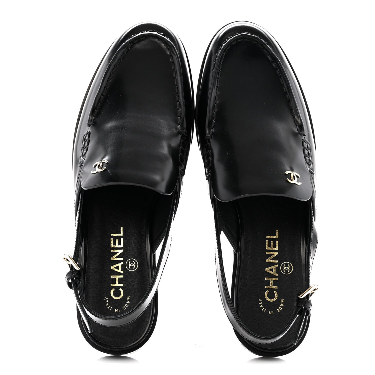 Chanel Shiny Calfskin Slingback Loafers 39 Black