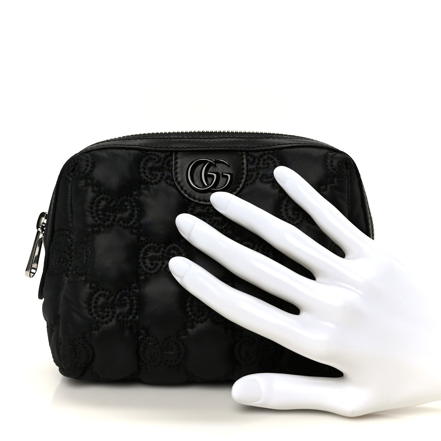 Gucci Nylon Calfskin Enamel GG Matelasse Beauty Case Black