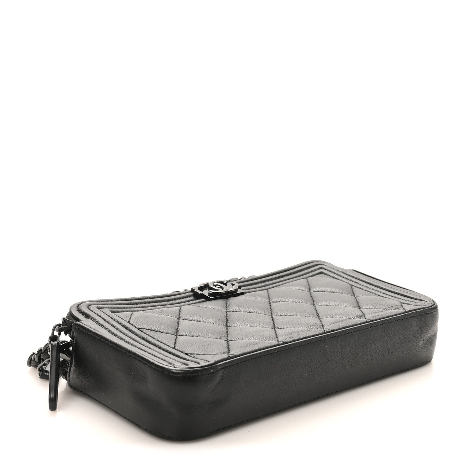Chanel Lambskin Quilted Small Boy Clutch With Chain So Black