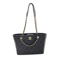 Chanel Caviar Quilted Small Trapezoid Chain Shopping Tote Black