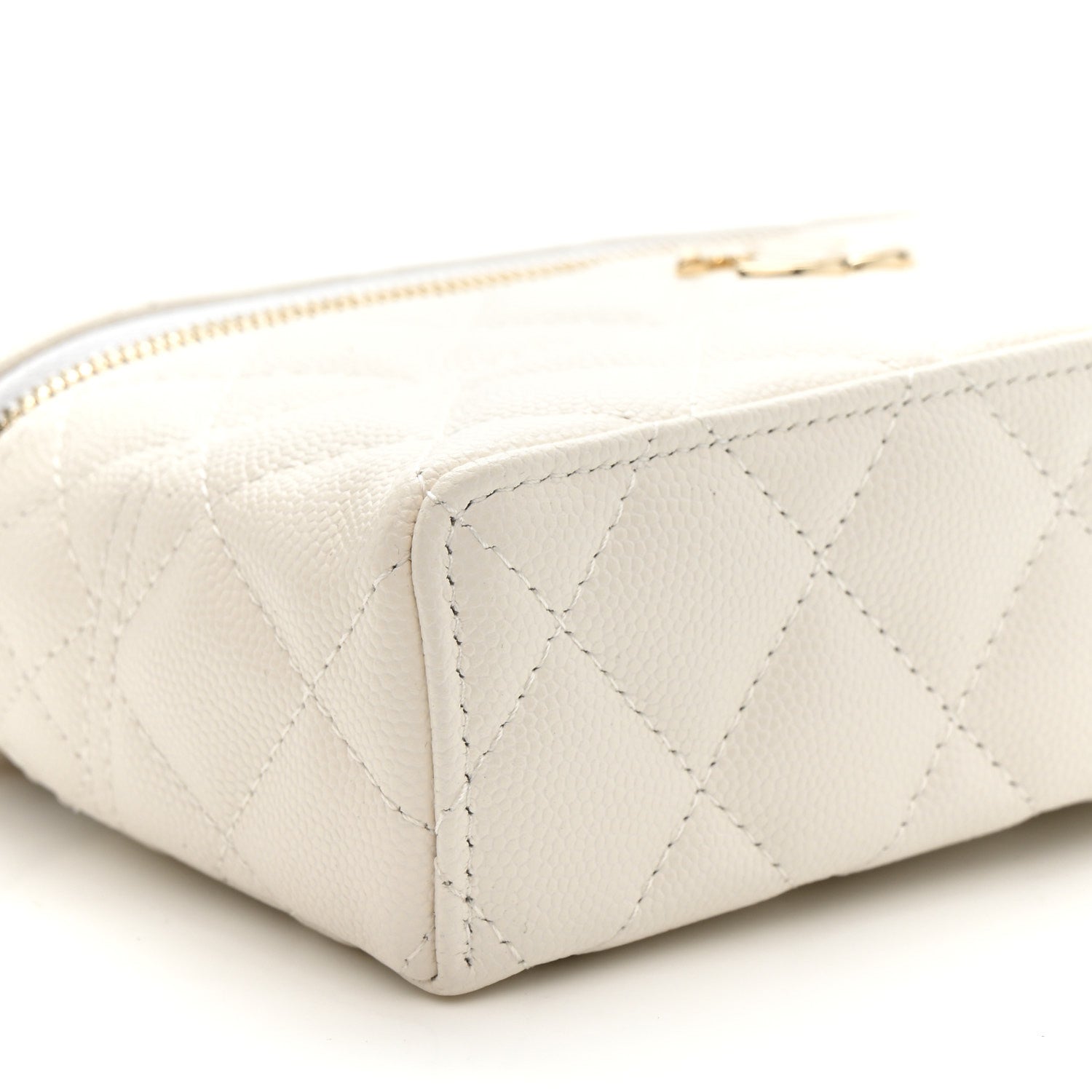 Caviar Quilted Trendy Handle Slim Vanity Ecru