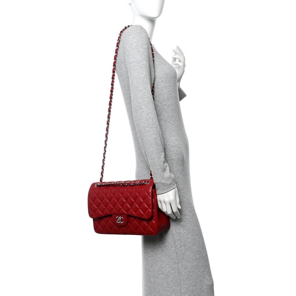 Chanel Caviar Quilted Jumbo Double Flap Dark Red