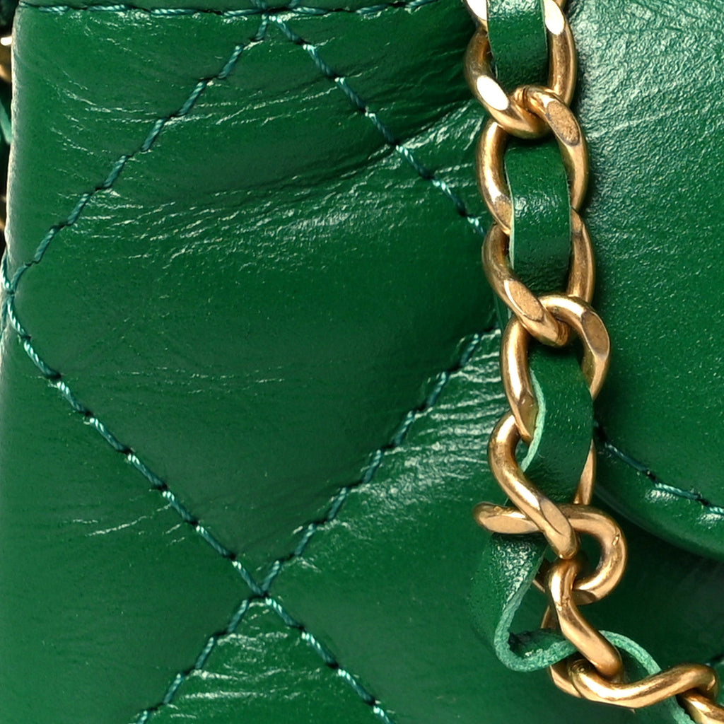 Chanel Shiny Aged Calfskin Quilted Mini Nano Kelly Shopper Green