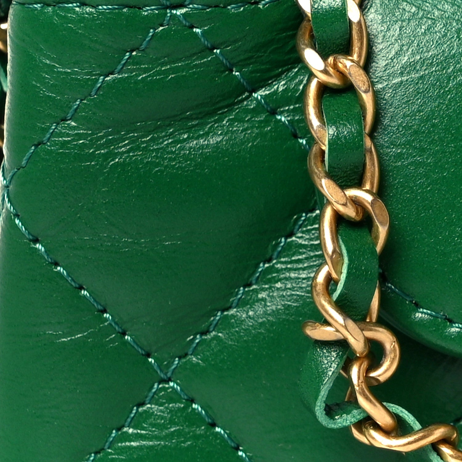 Chanel Shiny Aged Calfskin Quilted Mini Nano Kelly Shopper Green
