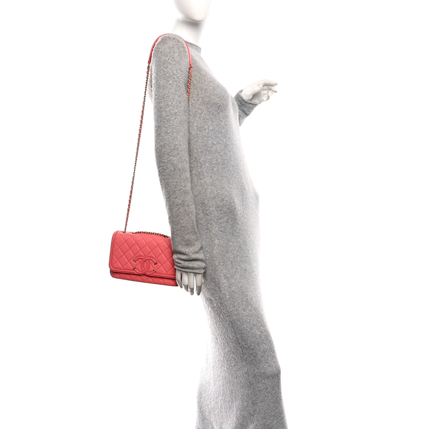 Chanel Caviar Quilted Small CC Filigree Flap Coral
