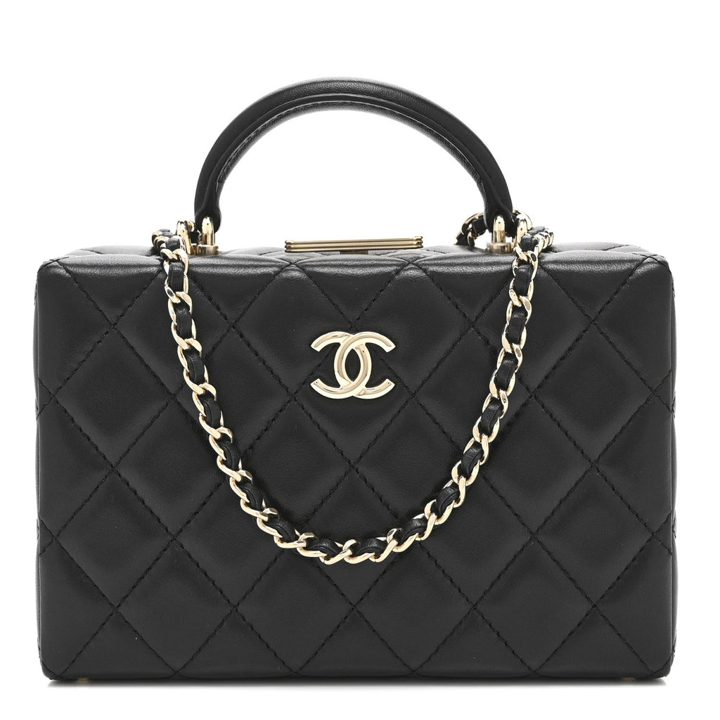 Chanel Lambskin Quilted Small CC Top Handle Box Bag Black