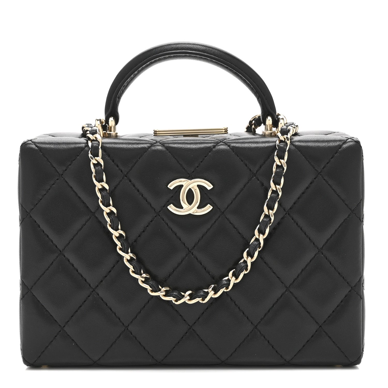 Chanel Lambskin Quilted Small CC Top Handle Box Bag Black