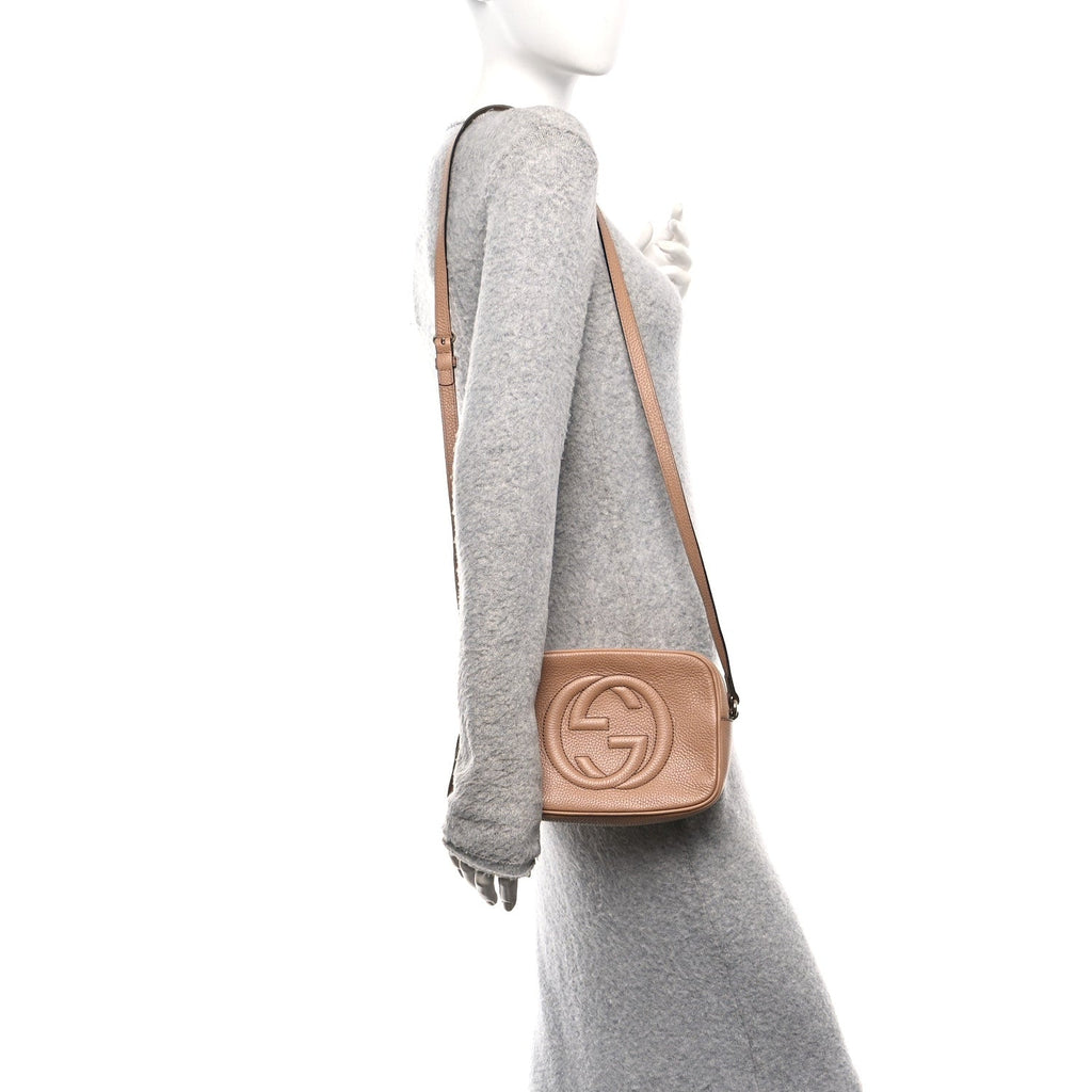 Gucci Pebbled Calfskin Small Soho Disco Bag Camelia