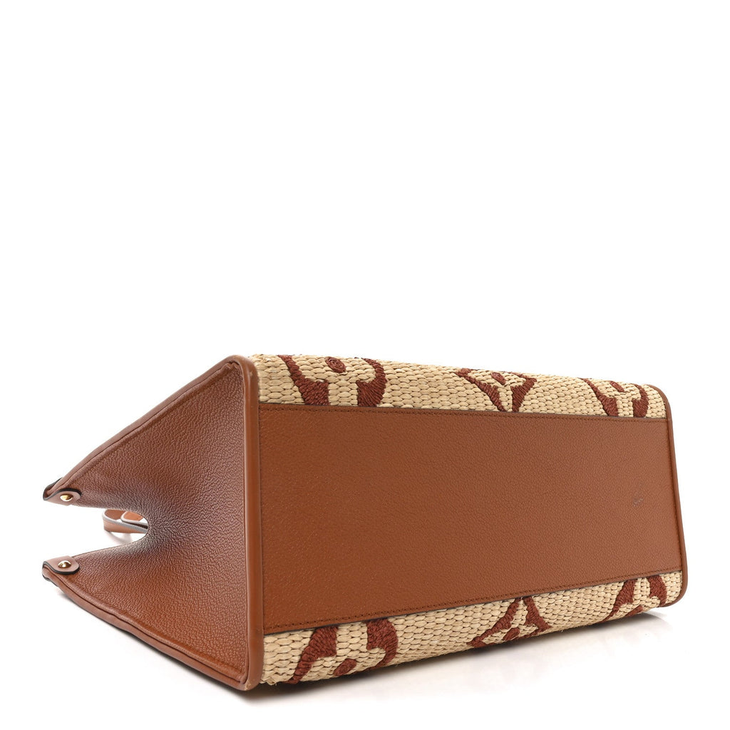 Louis Vuitton Raffia Calfskin Monogram Giant Onthego MM Tan