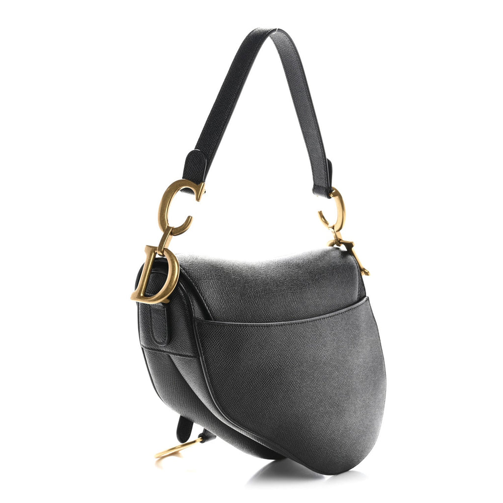 Christian Dior Grained Calfskin Saddle Bag Black
