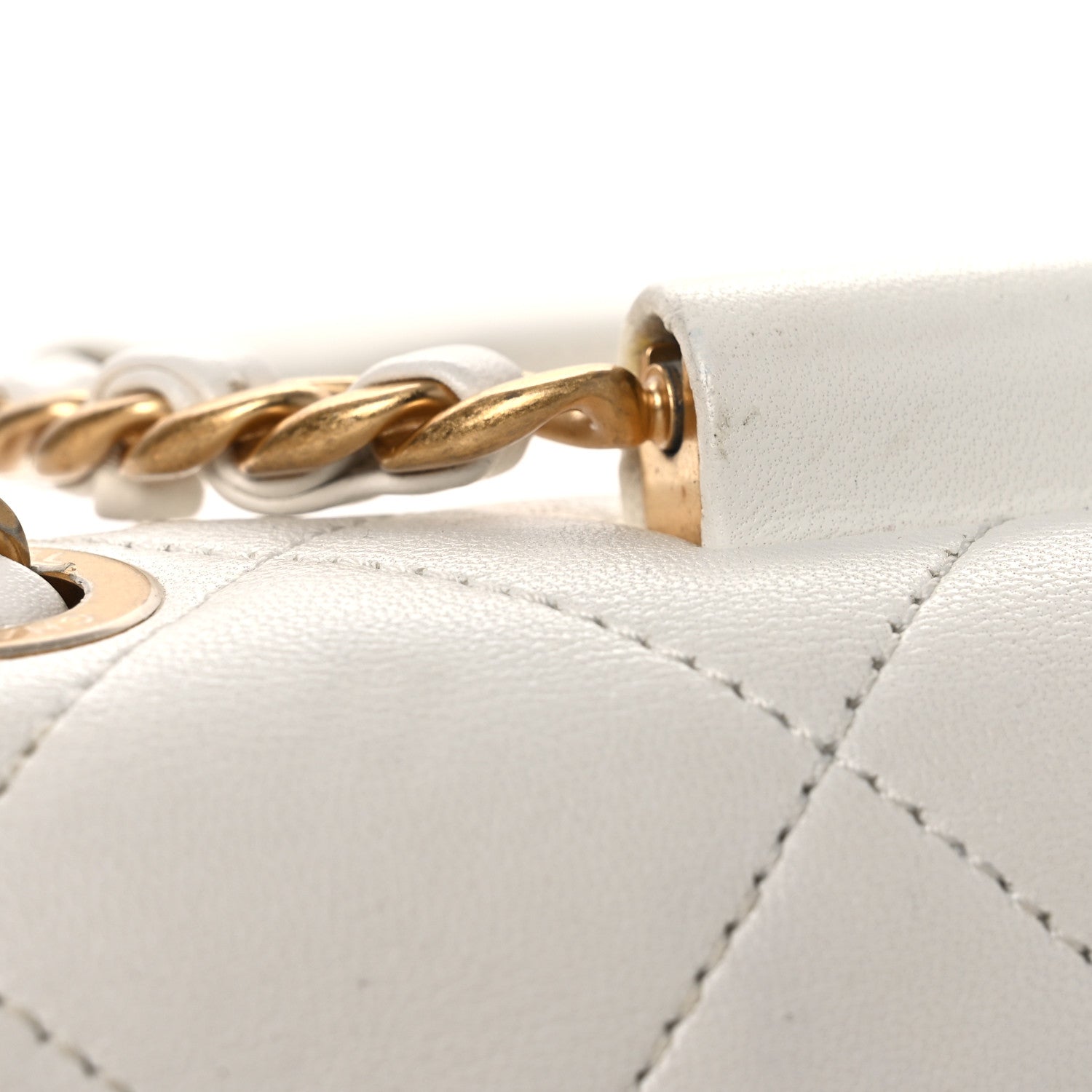 Chanel Lambskin Quilted Small Circular Handle Bag White