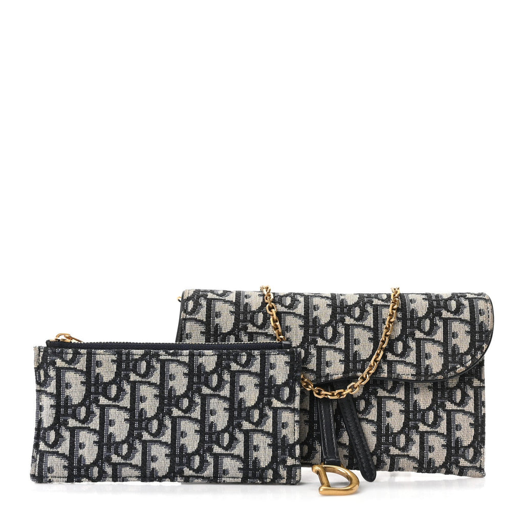 Christian Dior Oblique Saddle Chain Long Wallet Blue