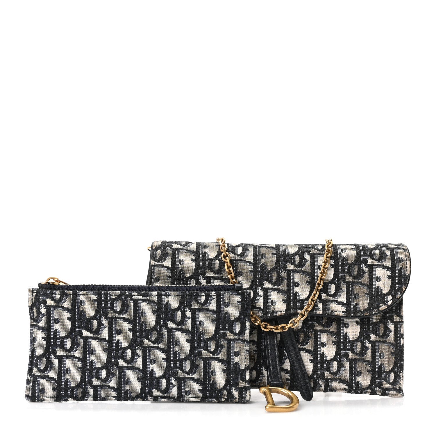 Christian Dior Oblique Saddle Chain Long Wallet Blue