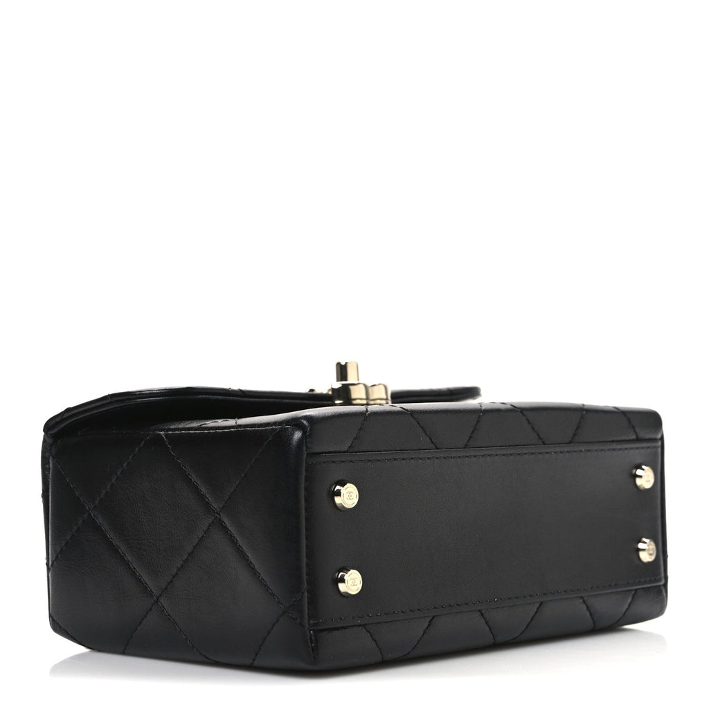 Chanel Shiny Calfskin Quilted CC Handle Vanity Flap Bag Black