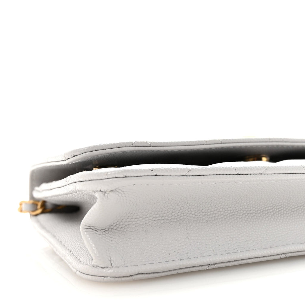 Chanel Caviar Quilted Textured CC Wallet on Chain WOC Grey