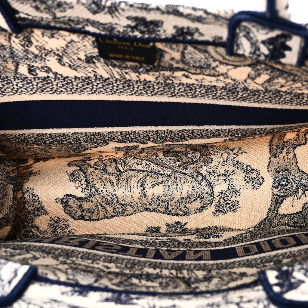 Christian Dior Canvas Embroidered Medium Dioriviera Toile De Jouy Book Tote Blue