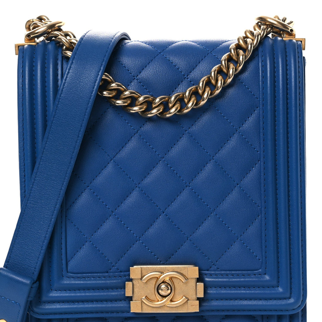 Chanel Calfskin Quilted North South Boy Flap Blue