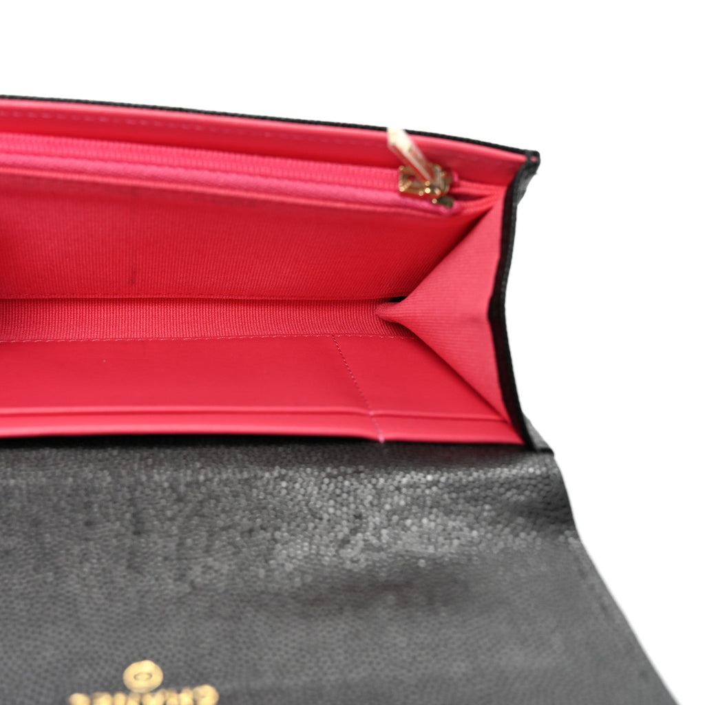 Caviar Metal Perforated Quilted CC Flap Wallet Black