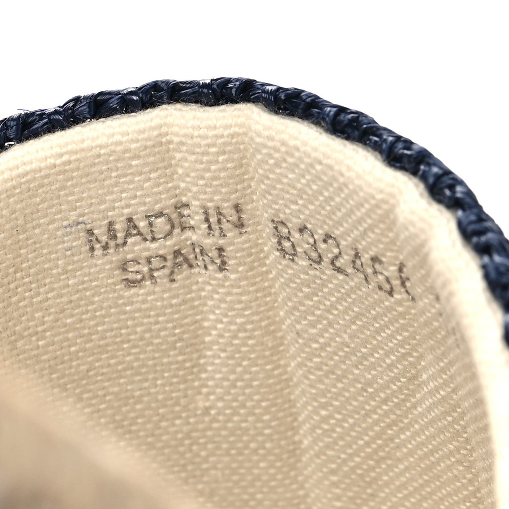 Gucci Macrochet Raffia Logo Flat Slide Espadrille Sandals 37.5 Blue Great White