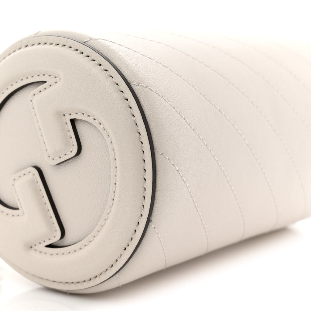 Gucci Sakai Be Green Calfskin Diagonal Stitched Mini Blondie Barrel Shoulder Bag Mystic White