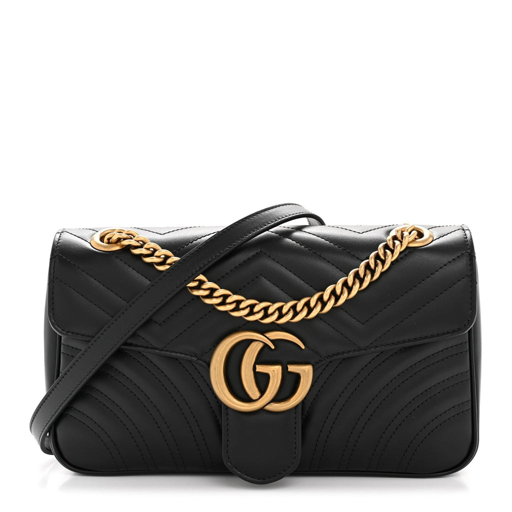 Gucci Calfskin Matelasse Small GG Marmont Shoulder Bag Black