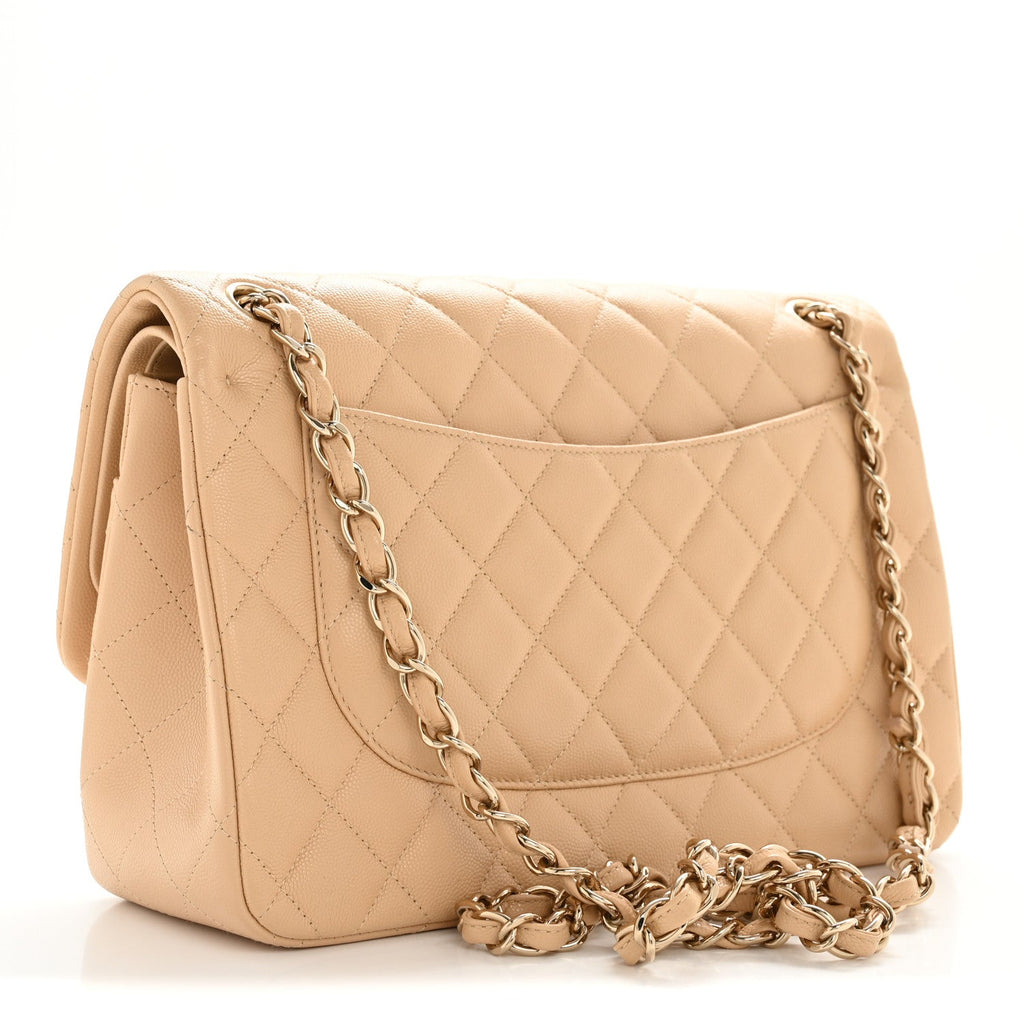 Chanel Caviar Quilted Jumbo Double Flap Beige