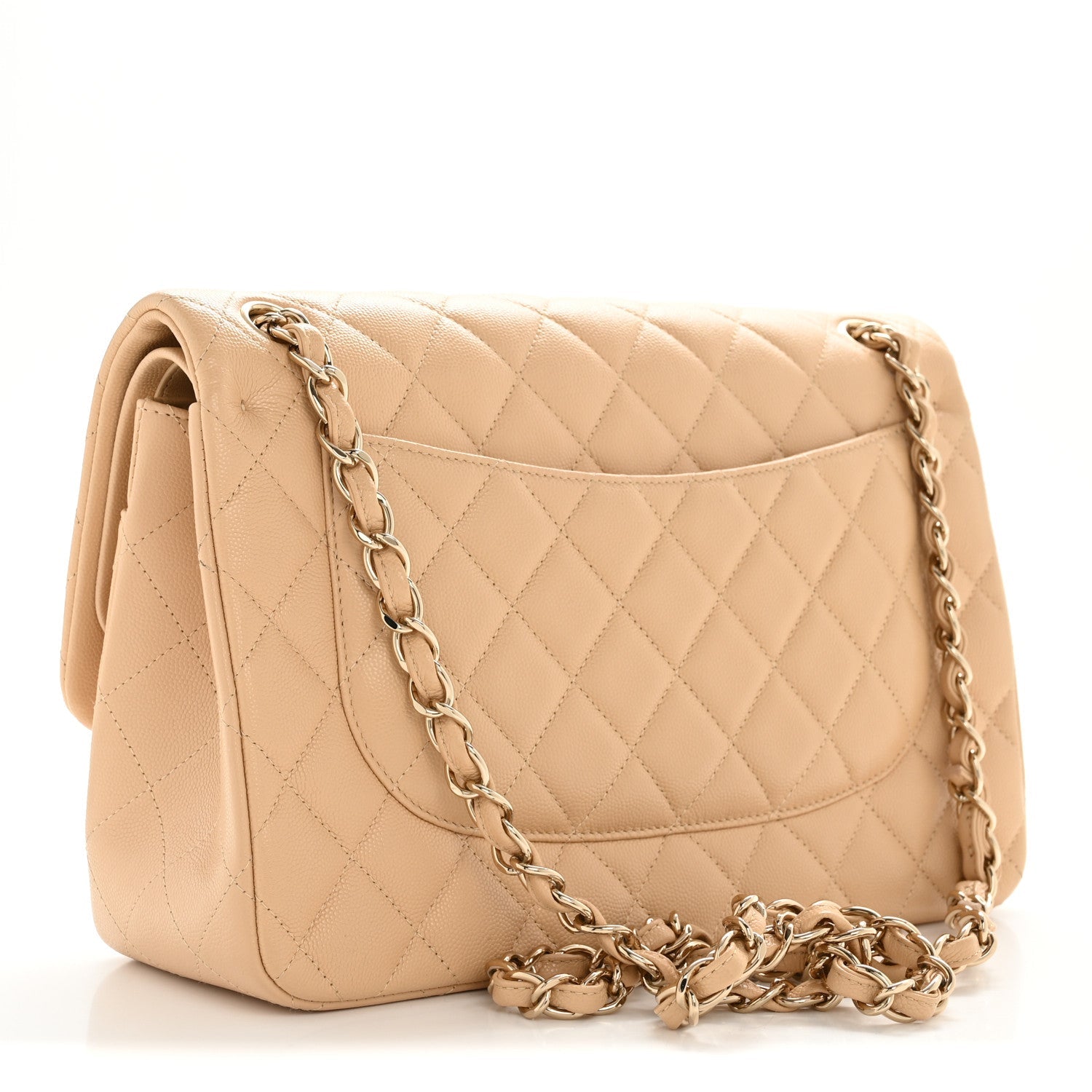 Chanel Caviar Quilted Jumbo Double Flap Beige