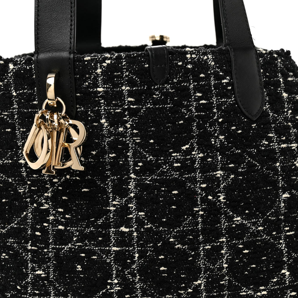 Christian Dior Calfskin Tweed Cannage Medium Toujours  Black White